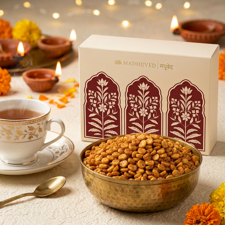 AI-generated Masala Fried Chana Dal tea-time setting