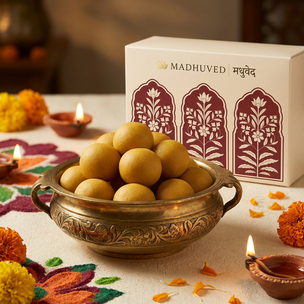 AI-generated Besan Ladoo side-angle view