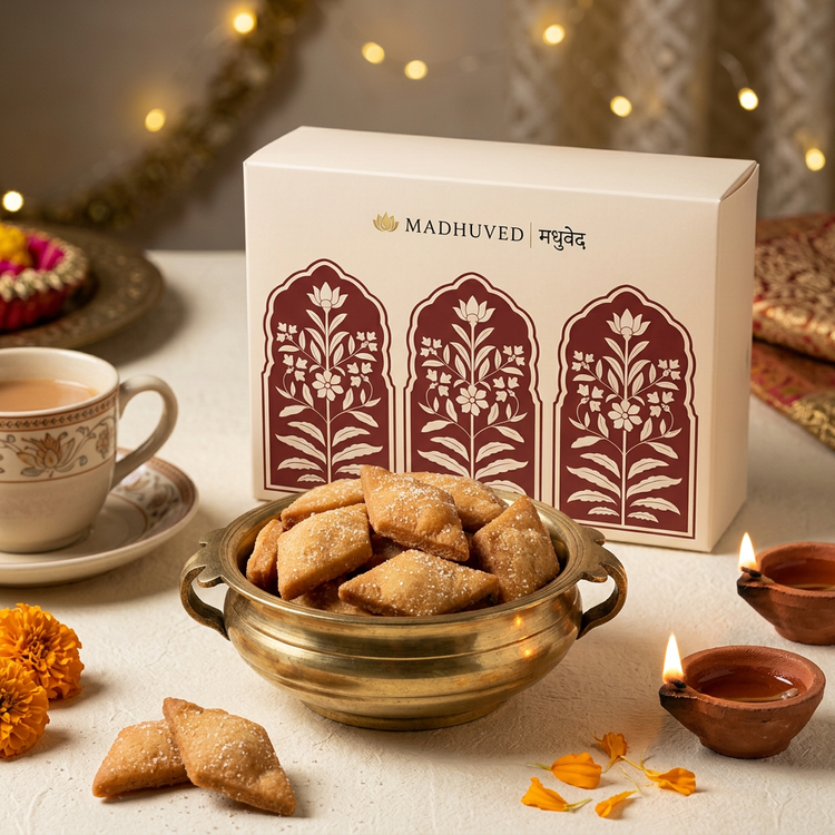 AI-generated Shankarpali Diwali tea-time setting