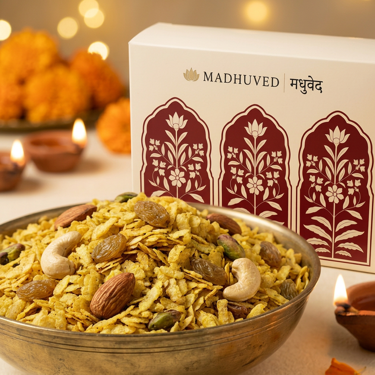 AI-generated Masala Chivda texture close-up