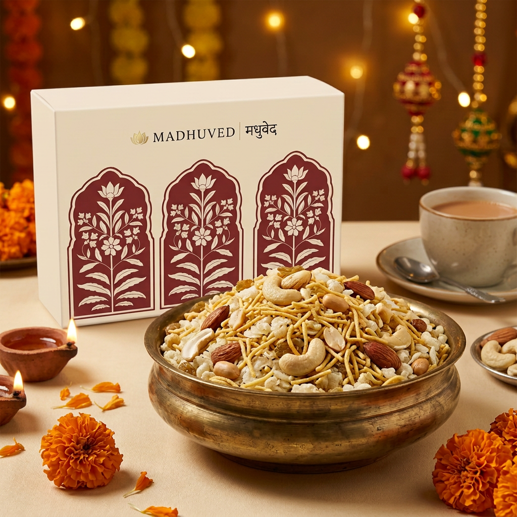 AI-generated White Chivda tea-time setting