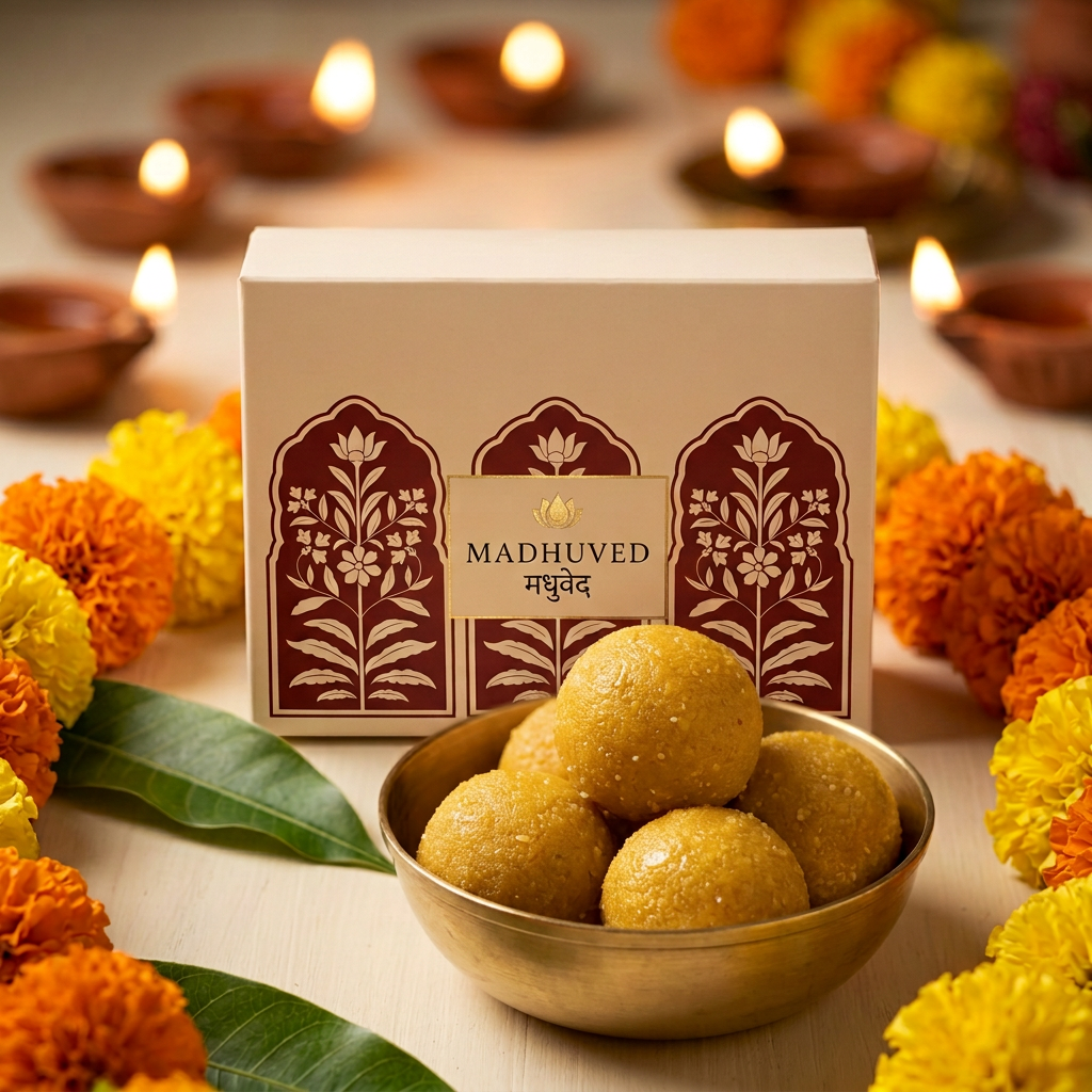 AI-generated golden-yellow Moong Dal Ladoo close-up