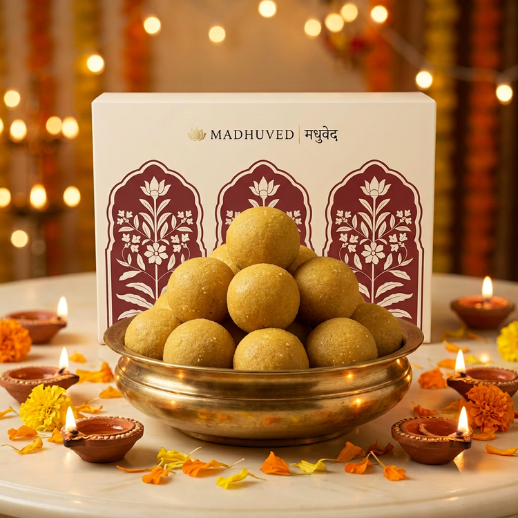 AI-generated golden-yellow Moong Dal Ladoo main view