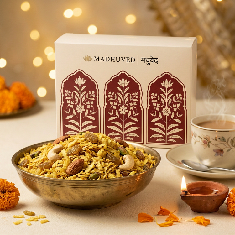 AI-generated Masala Chivda tea-time setting
