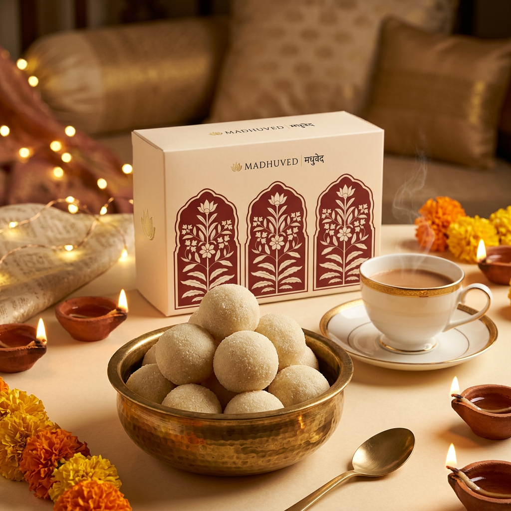 AI-generated Rava Ladoo tea-time setting